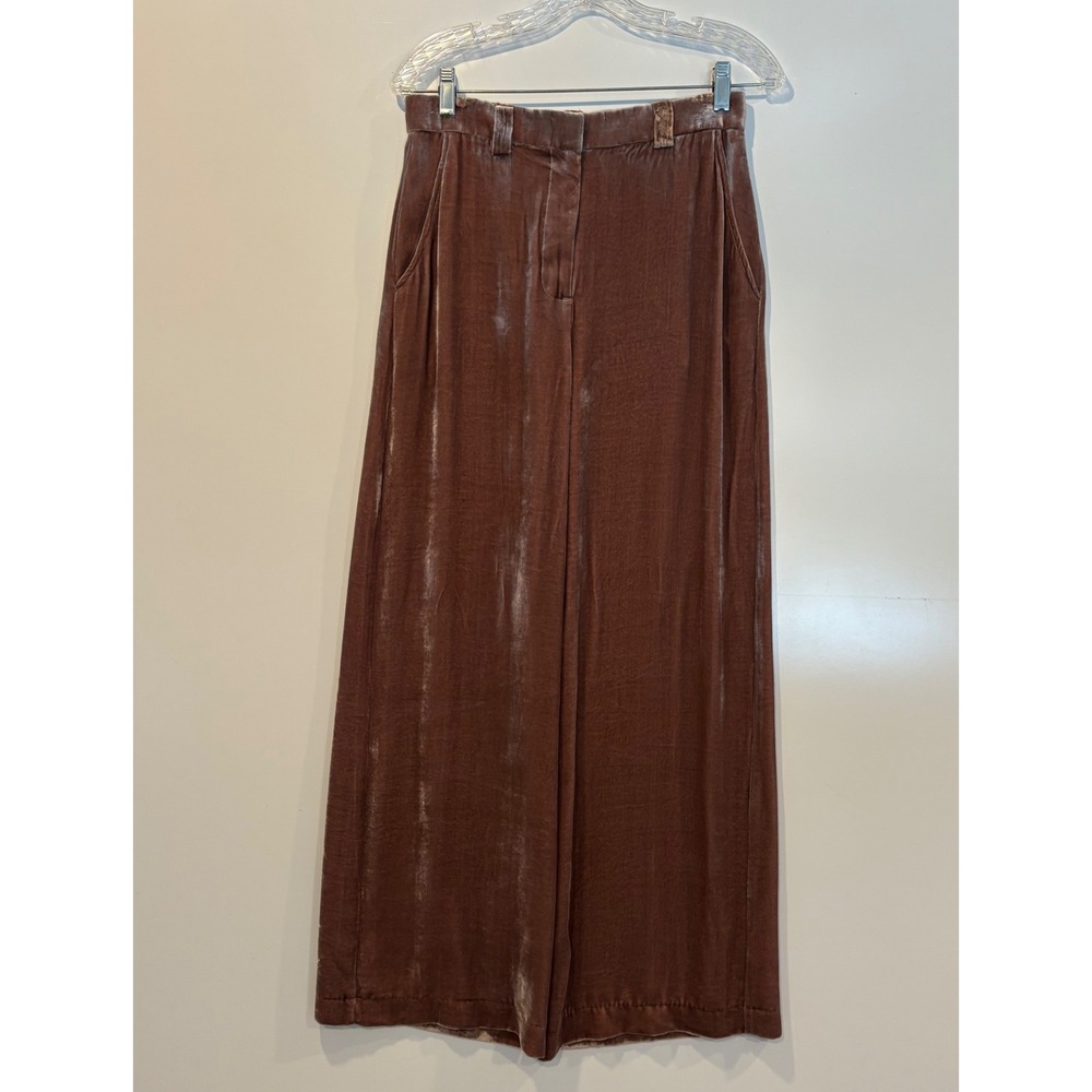 Maliparmi‎ Velour Wide Leg Palazzo Pants Trousers Brown Womens Size 42 Medium